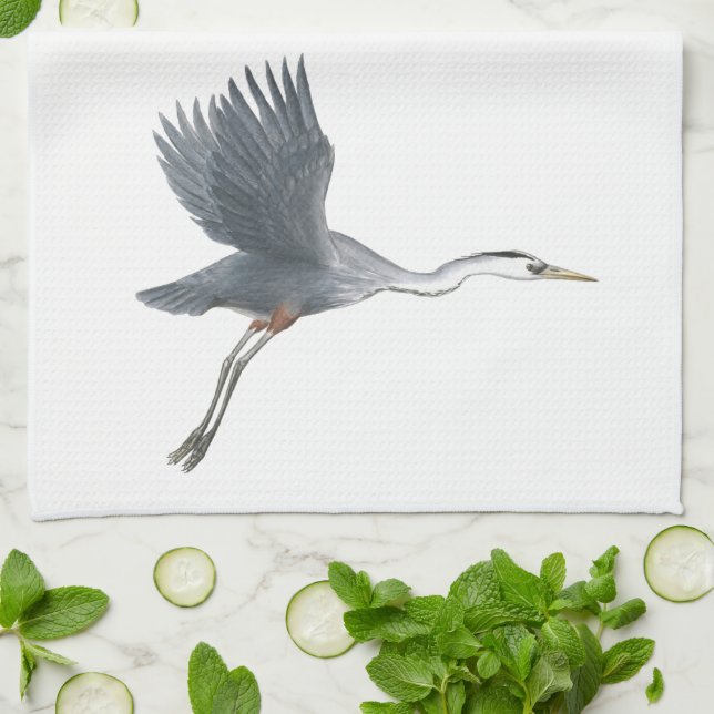 Great Blue Heron Flying Tea Towel (Folded)