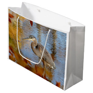 Great Blue Heron framed with fall foliage Large Gift Bag
