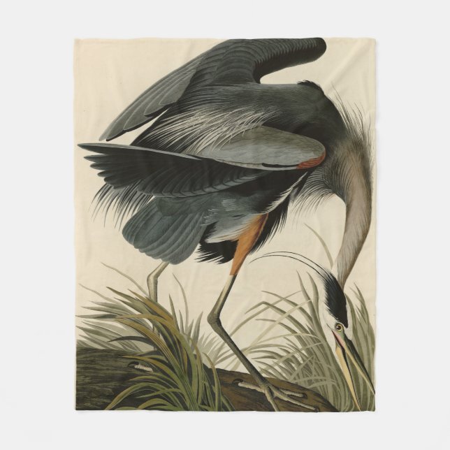 Great Blue Heron from Audubon's Birds of America Fleece Blanket (Front)