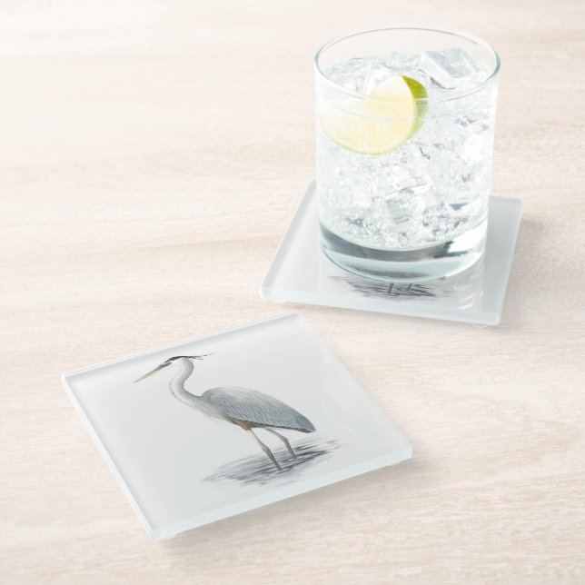 Great Blue Heron Glass Coaster (Angled)
