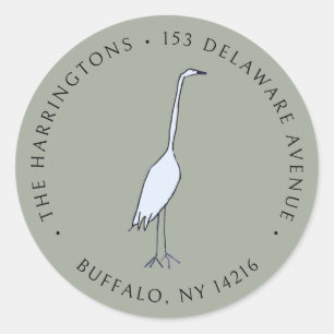 Great Blue Heron Hand-Drawn Return Address Classic Round Sticker