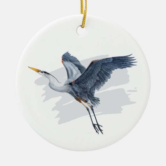 Great Blue Heron in Flight Ceramic Ornament (Front)