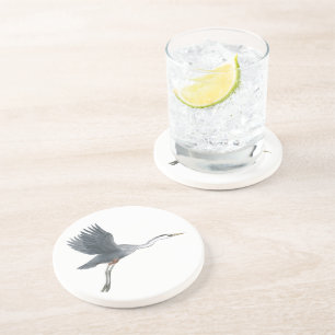 Great Blue Heron in Flight Sandstone Coaster