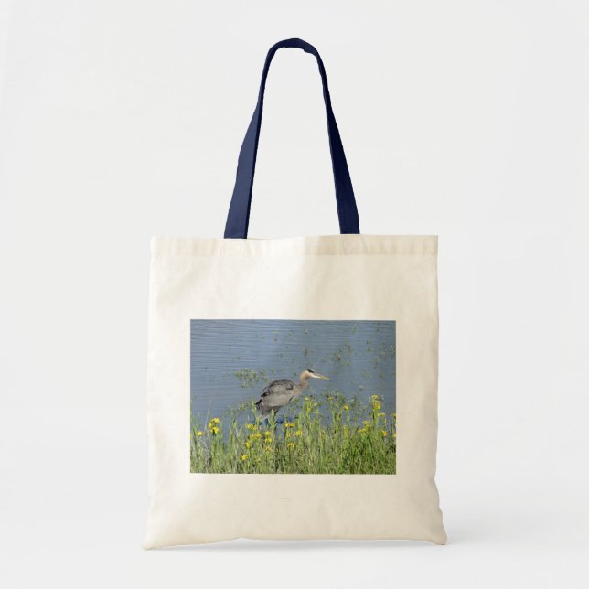 Great Blue Heron in River. Tote Bag (Front)