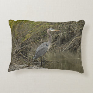 Great Blue Heron In Salt Marsh Decorative Cushion