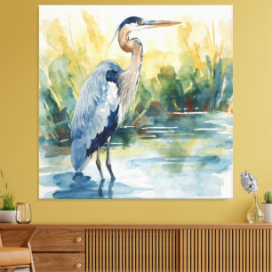 Great Blue Heron Lake Watercolors Canvas Print