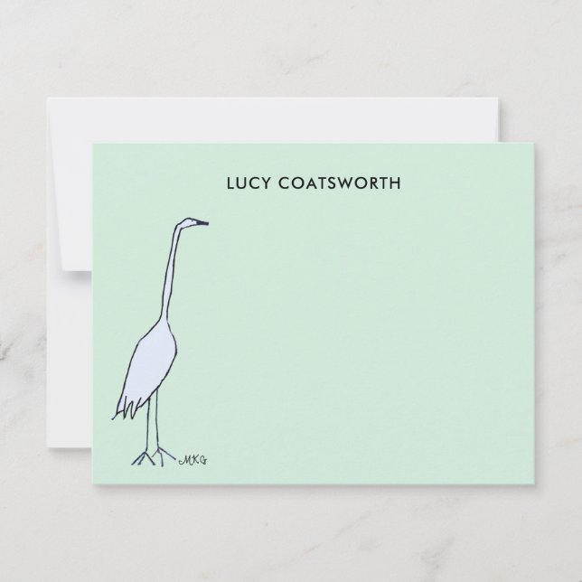 Great Blue Heron Monogram Boho Bird Green Card (Front)