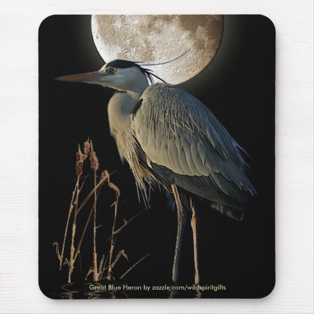 GREAT BLUE HERON & MOON Mousepad (Front)