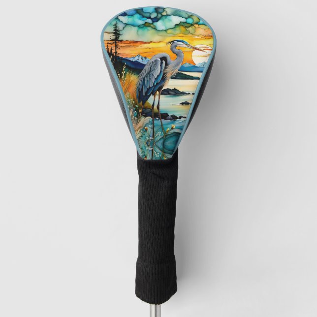 Great blue Heron Mountain sunrise Golf Head Cover (Front)