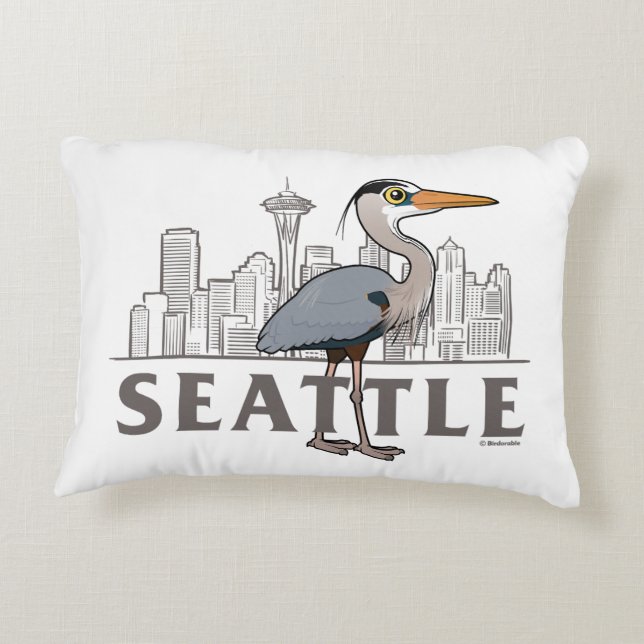 Great Blue Heron of Seattle City Bird Decorative Cushion (Back)