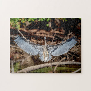 Great Blue Heron on a log Jigsaw Puzzle