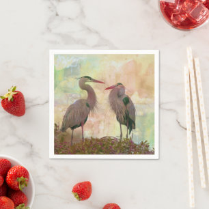 Great Blue Heron Pair Digital Art Cocktail Napkins