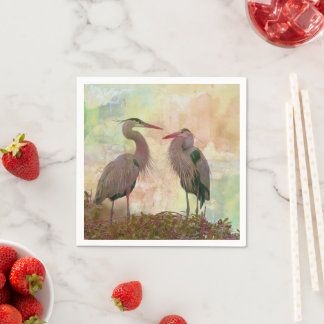 Great Blue Heron Pair Digital Art Cocktail Napkins