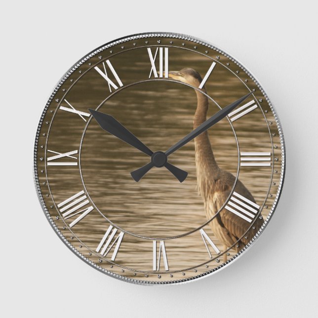 Great Blue Heron Round Clock (Front)