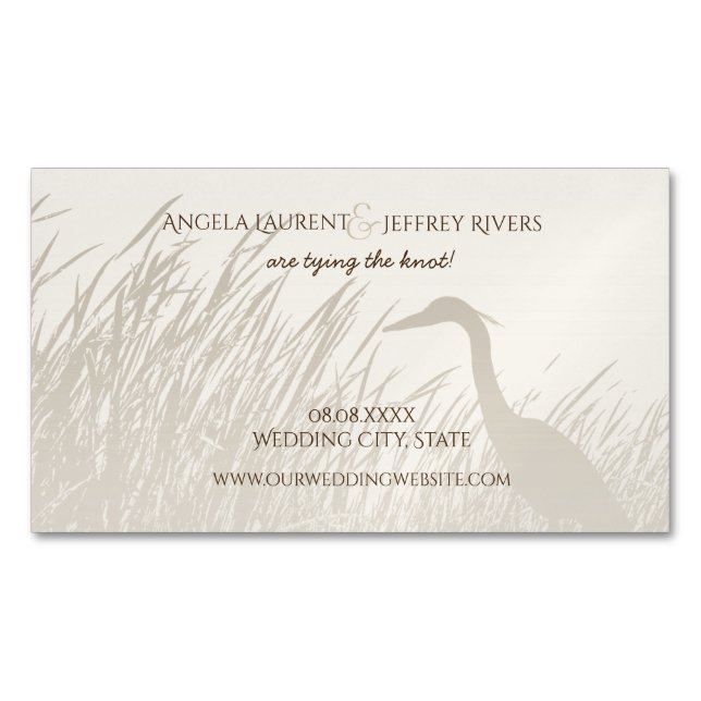 Great Blue Heron rustic wedding save the date Magnetic Business Card (Front)