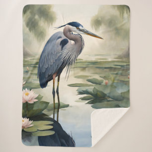 Great Blue Heron Sherpa Blanket