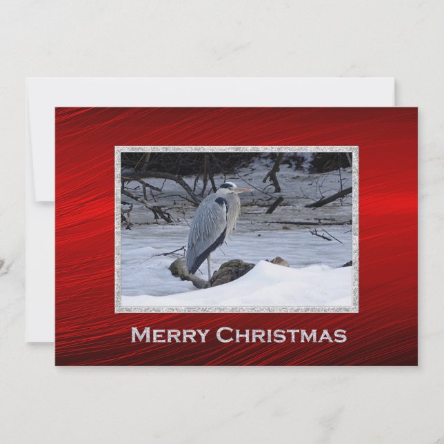 Great Blue Heron Snow Photo Christmas Flat Holiday Card (Front)