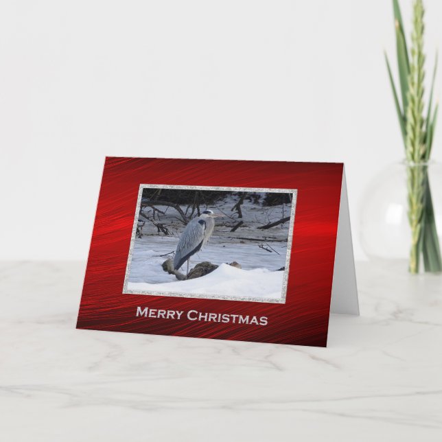Great Blue Heron Snow Photo Christmas Holiday Card (Front)