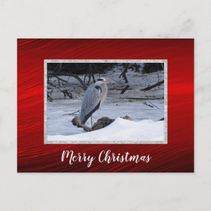 Great Blue Heron Snow Photo Christmas Postcard