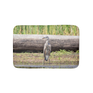 Great Blue Heron standing in Lake Champlain Bath Mat