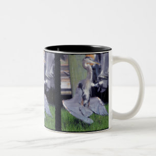 Great Blue Heron sunbathing Two-Tone Coffee Mug