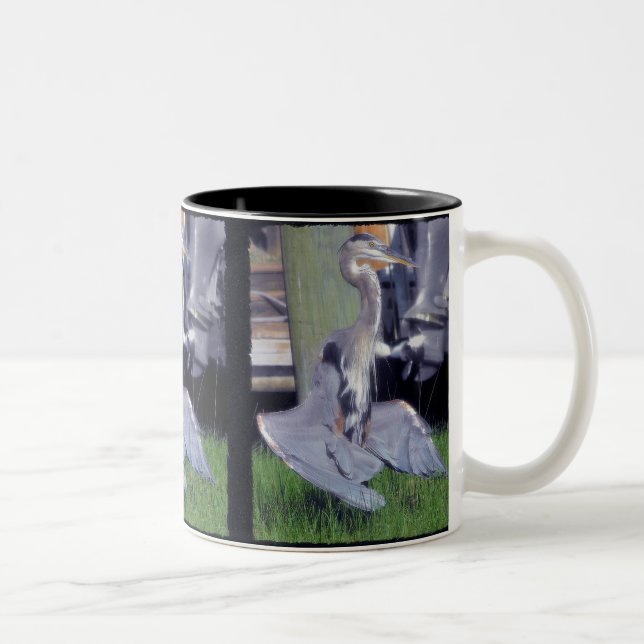Great Blue Heron sunbathing Two-Tone Coffee Mug (Right)