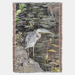 Great Blue Heron Tapestry Style Throw Blanket