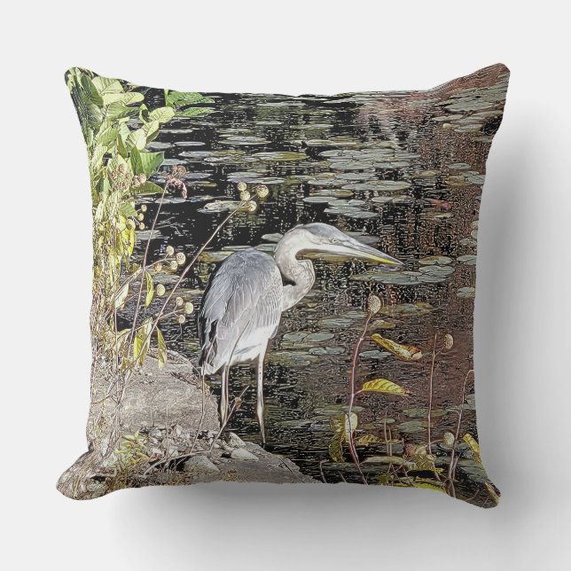Great Blue Heron Throw Pillow (Front)