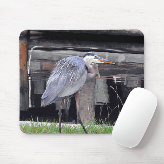 Great Blue Heron Waiting Mouse Mat (With Mouse)