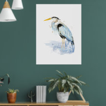 Great Blue Heron Watercolor Bird Art