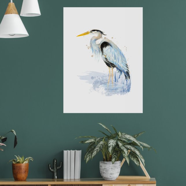 Great Blue Heron Watercolor Bird Art Poster (Living Room 1)
