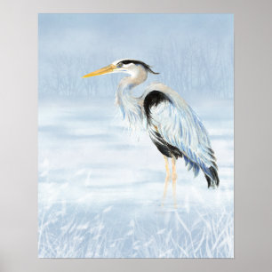 Great Blue Heron Watercolor Bird Art Poster