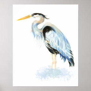 Great Blue Heron Watercolor Bird Art Poster