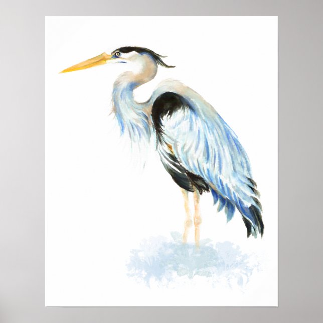 Great Blue Heron Watercolor Bird Art Poster (Front)