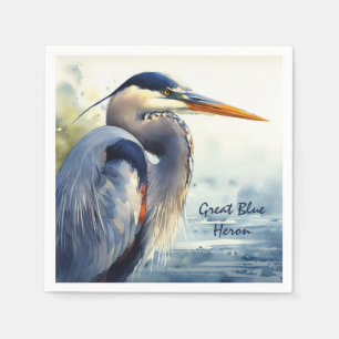 Great Blue Heron Watercolor Bird Art Wetlands Napkin