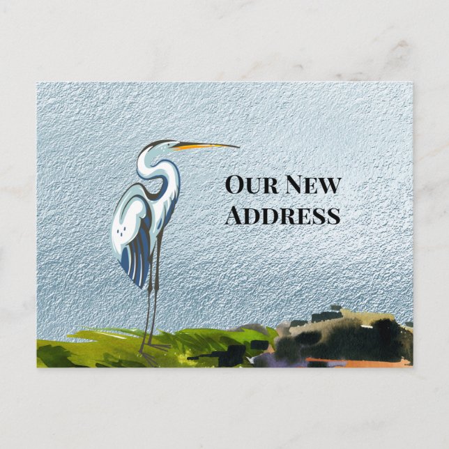 Great Blue Heron Waterfront New Address Announcement Postcard (Front)