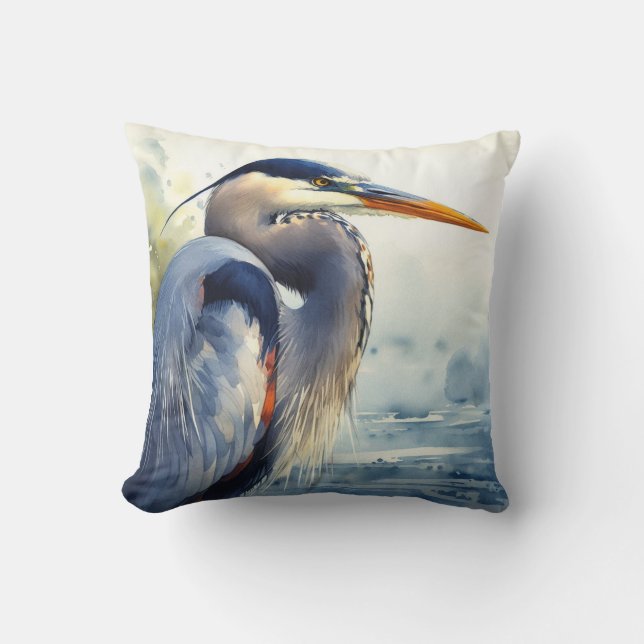 Great Blue Heron Wildlife Wetlands Bird Art Nature Cushion (Front)