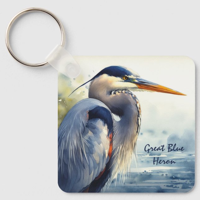 Great Blue Heron Wildlife Wetlands Bird Art Nature Key Ring (Front)
