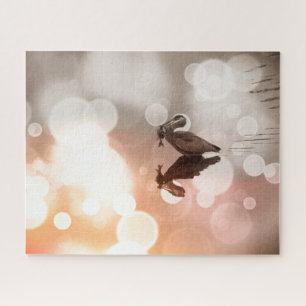 Great Blue Heron with Fish Sunrise Reflection Jigsaw Puzzle