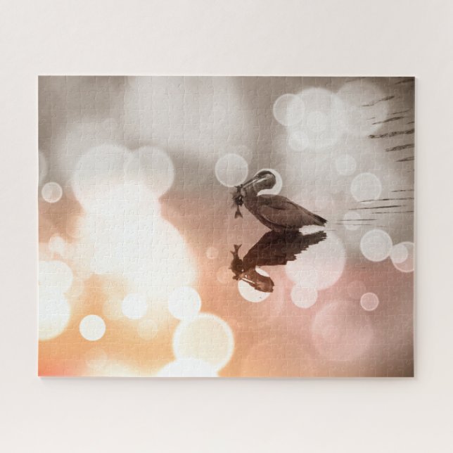 Great Blue Heron with Fish Sunrise Reflection Jigsaw Puzzle (Horizontal)