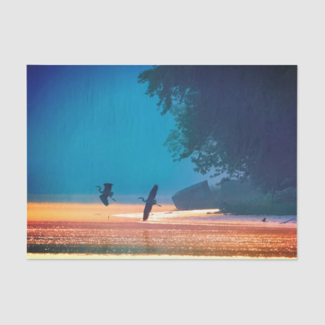 Great Blue Herons Take Flight -Blue Tissue Paper (Front)