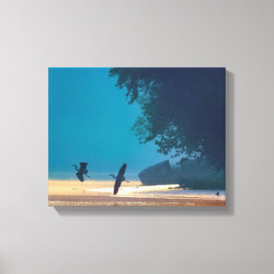 Great Blue Herons Take Flight -Teal Canvas Print