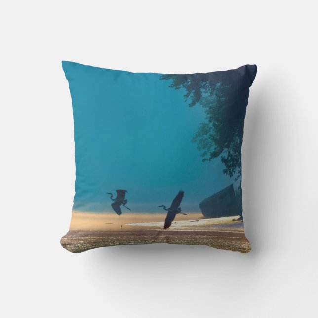 Great Blue Herons Take Flight -Teal Cushion (Front)