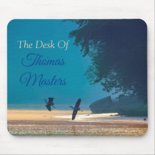 Great Blue Herons Take Flight -Teal Fisherman's Mouse Mat