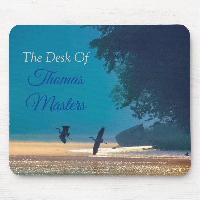 Great Blue Herons Take Flight -Teal Fisherman's Mouse Mat (Front)