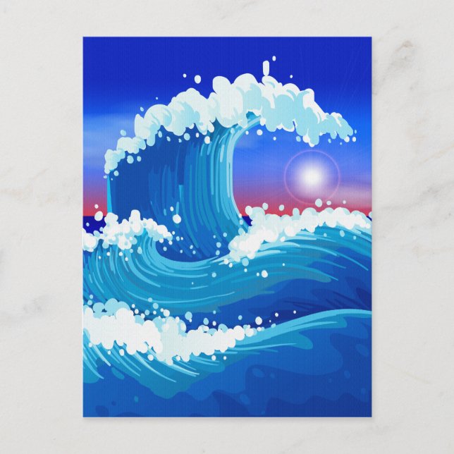 Great Blue Tsunami Wave Art Postcard (Front)