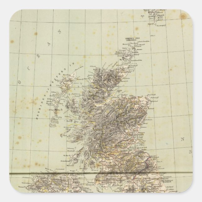 Great Britain Atlas Map Square Sticker (Front)