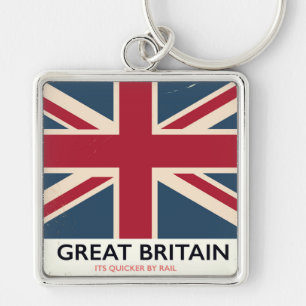 Great Britain "Its quicker by rail" vintage poster Key Ring