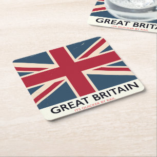 Great Britain "Its quicker by rail" vintage poster Square Paper Coaster