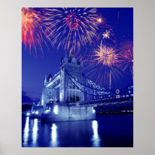 Great Britain, London. Fireworks over the Tower Poster
